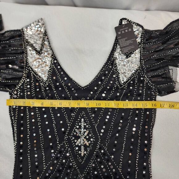Vijiv Black 1920s Sequin Beaded Flapper Dress Fringe Gatsby Style Size Small - Picture 5 of 9
